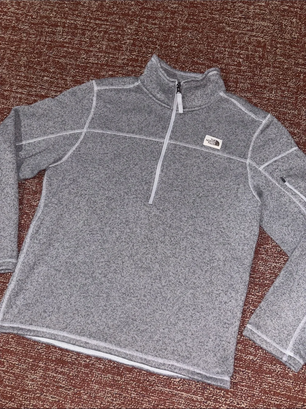 North face grey quarter zip pullover high neck fleece layer arm pocket active L